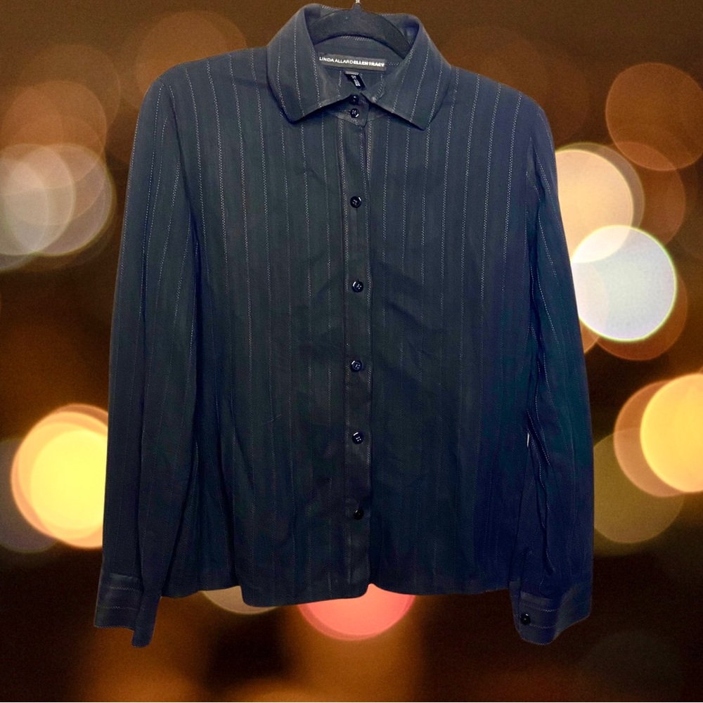 Ellen Tracy Linda Allard Black Collared Button-Up Long Sleeve Shirt - Size 10